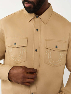 True Religion Shirt Arch Ls Ctn Twill Travertine