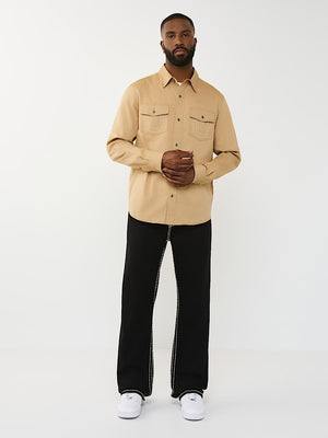True Religion Shirt Arch Ls Ctn Twill Travertine