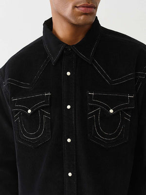 True Religion Shirt Sn Cord Western Jet Black