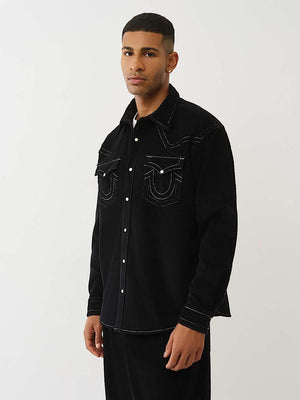 True Religion Shirt Sn Cord Western Jet Black