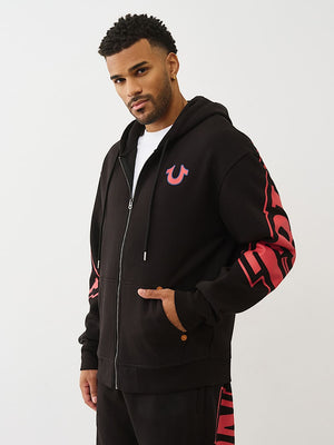True Religion Jacket Overt Arch Logo Zip Up Jet Black