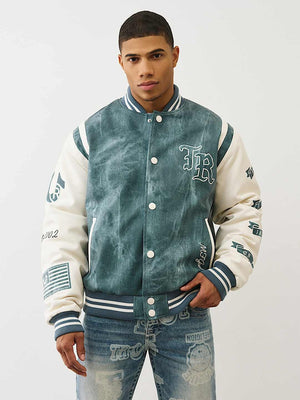 True Religion Jacket Denim Print Retro Varsity Jkt Denim / Winter Wht