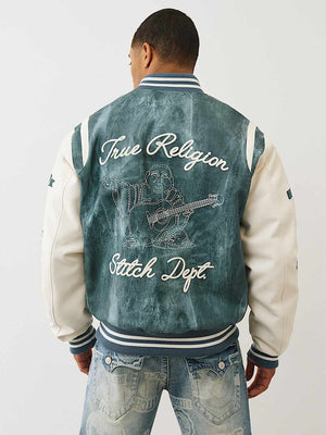 True Religion Jacket Denim Print Retro Varsity Jkt Denim / Winter Wht