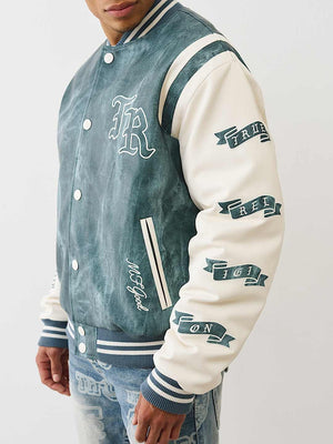 True Religion Jacket Denim Print Retro Varsity Jkt Denim / Winter Wht