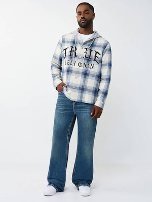 TRUE RELIGION SHIRT HOODED FLANNEL WINTER WHITE-BLUE