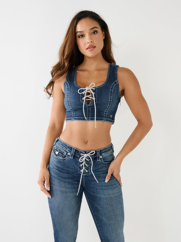 True Religion Crystal Tank Lace Up Denim Love In A Mist