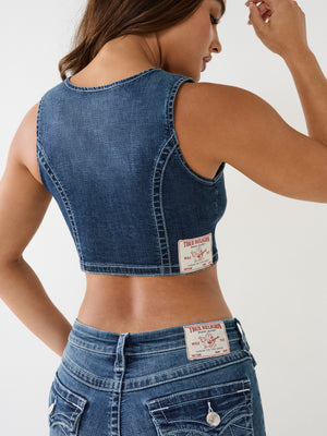 True Religion Crystal Tank Lace Up Denim Love In A Mist-True Religion