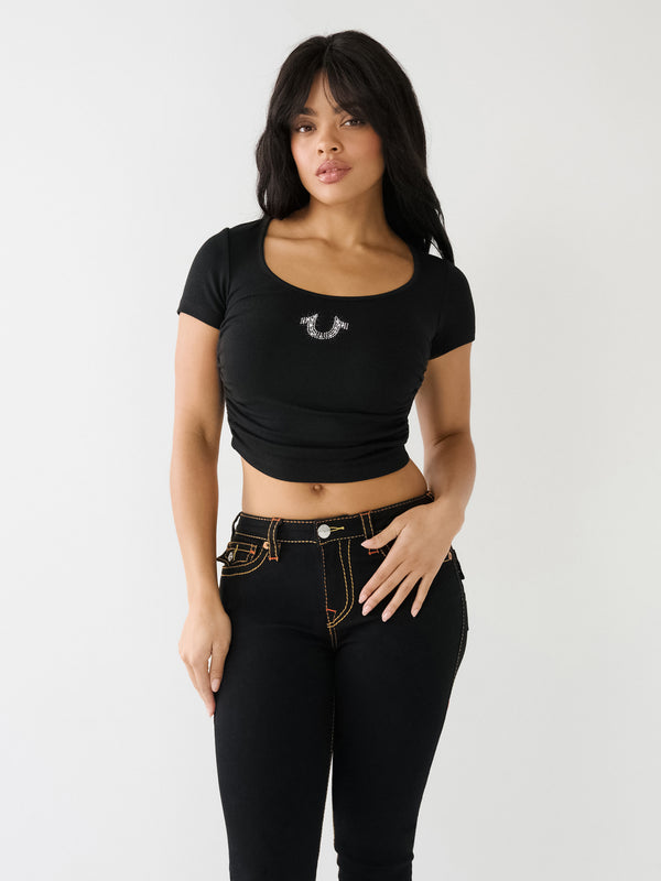 True Religion Cystal Side T-Shirt Ladies Stacked Jet Black