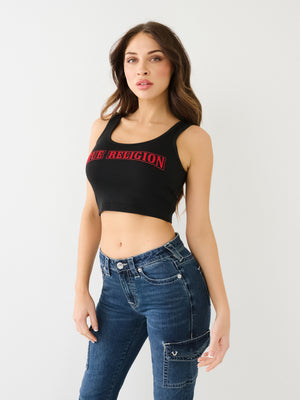 True Religion Glitter Flock Tank Logo Jet Black-True Religion
