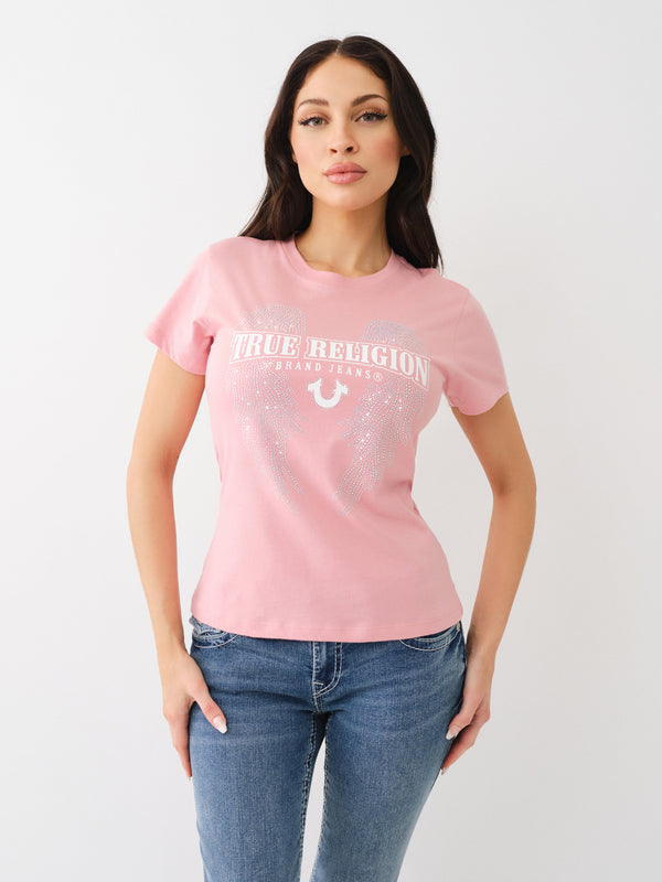 True Religion Crystal Wings T-Shirt Rosebud