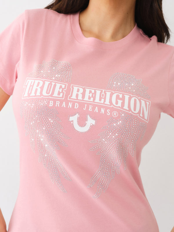 True Religion Crystal Wings T-Shirt Rosebud