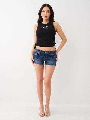 True Religion Embroidered Tank Side Ruched Jet Black-True Religion