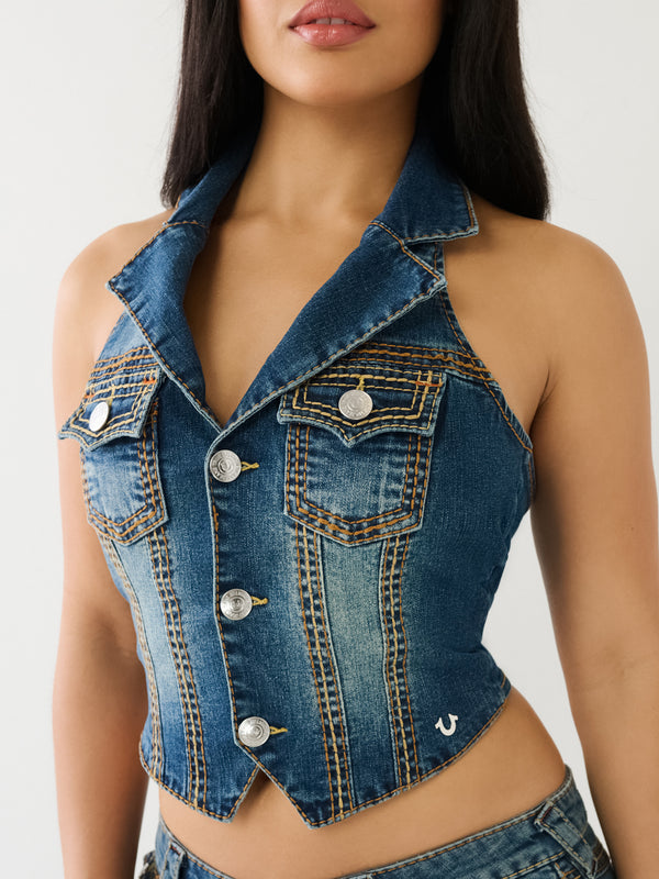 True Religion Jimmy Western Halter Vest Mb3 Marina