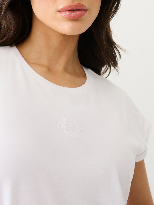 True Religion Embroidery Cuff T-Shirt Ladies Optic White