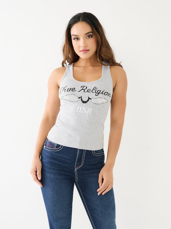 True Religion Crystal Wings Tank Top Heather Grey