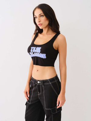 True Religion Rib Raw Hem Tank Jet Black-True Religion