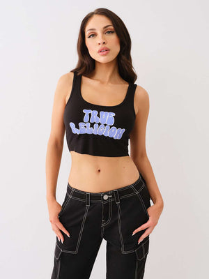 True Religion Rib Raw Hem Tank Jet Black-True Religion