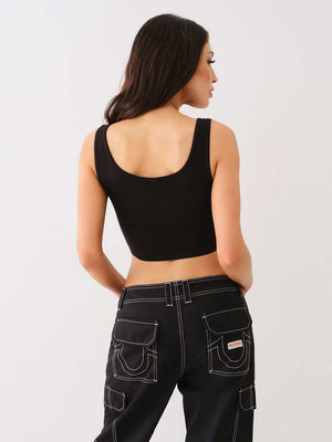 True Religion Rib Raw Hem Tank Jet Black-True Religion