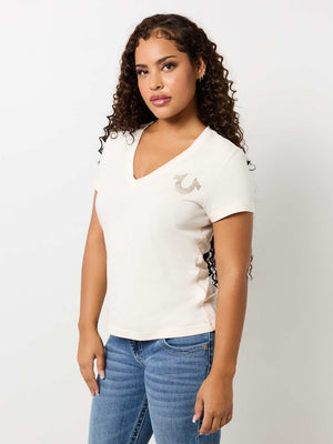 True Religion Crystal V-Neck T-Shirt Optic White-True Religion