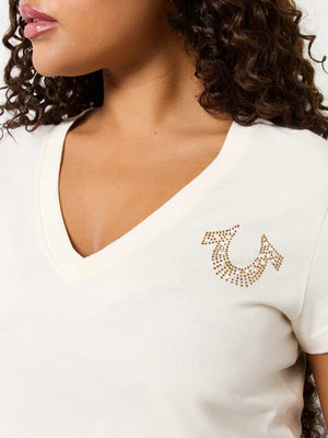 True Religion Crystal V-Neck T-Shirt Optic White-True Religion