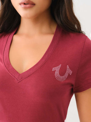 True Religion Crystal V-Neck T-Shirt Cordovan-True Religion