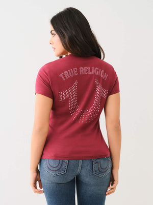 True Religion Crystal V-Neck T-Shirt Cordovan-True Religion