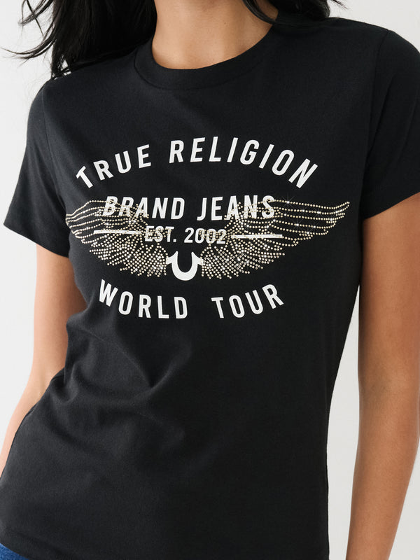 True Religion Retro T-Shirt Crystal Slim Jet Black