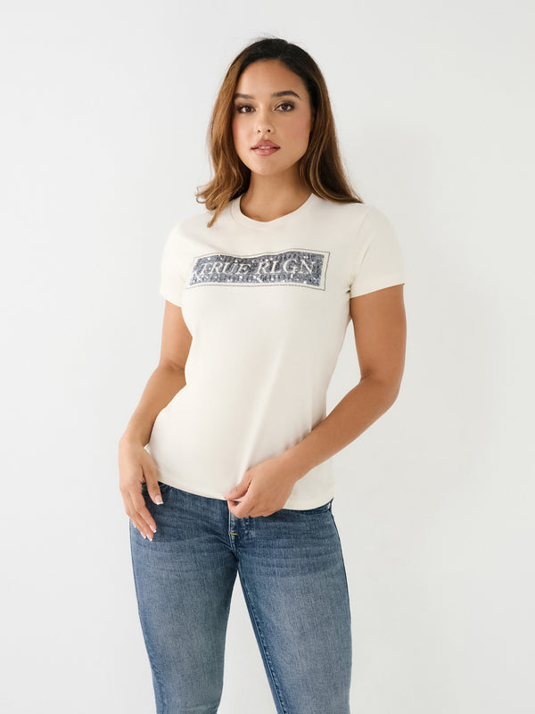 True Religion Sequins T-Shirt Ladies Winter White