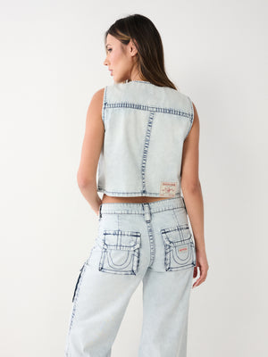 True Religion Crop Ladies Vest Light Wash-True Religion