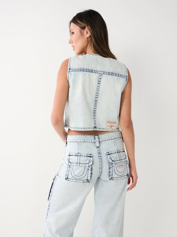 True Religion Crop Ladies Vest Light Wash