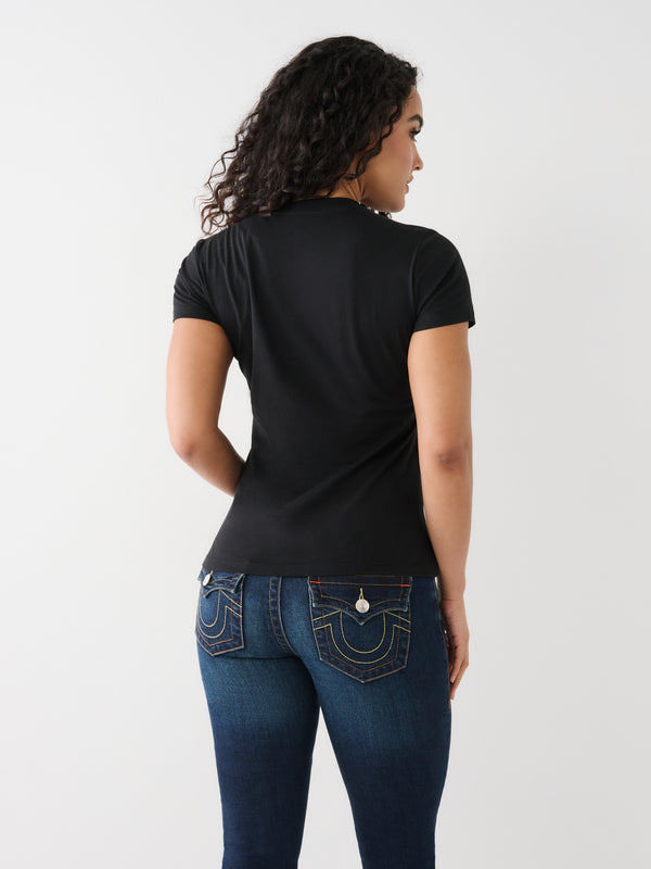 True Religion Crysl T-Shirt Ladies Box Logo Jet Black