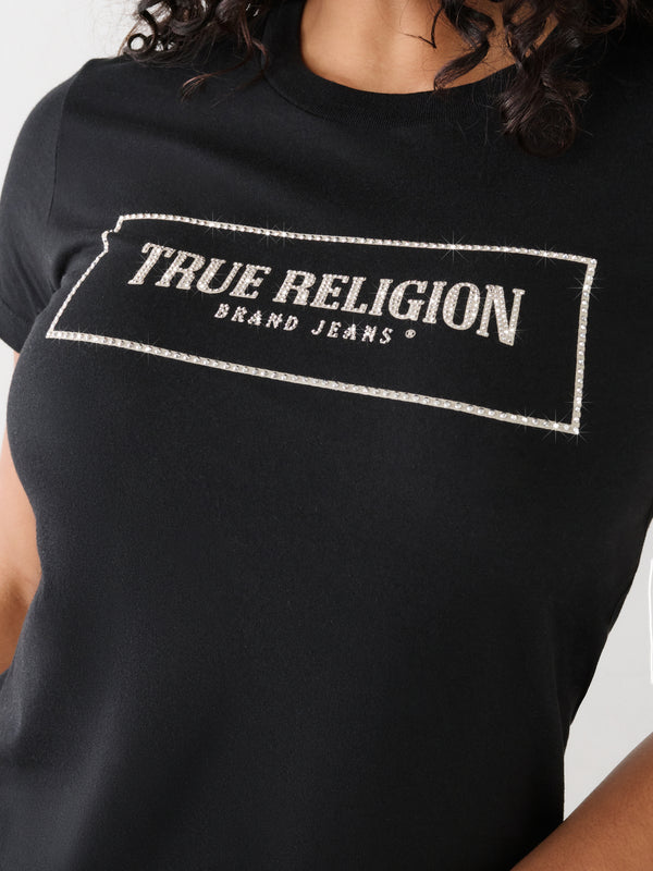 True Religion Crysl T-Shirt Ladies Box Logo Jet Black