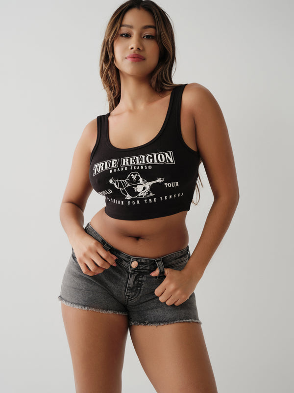 True Religion Crop Tank Ladies Logo Jet Black