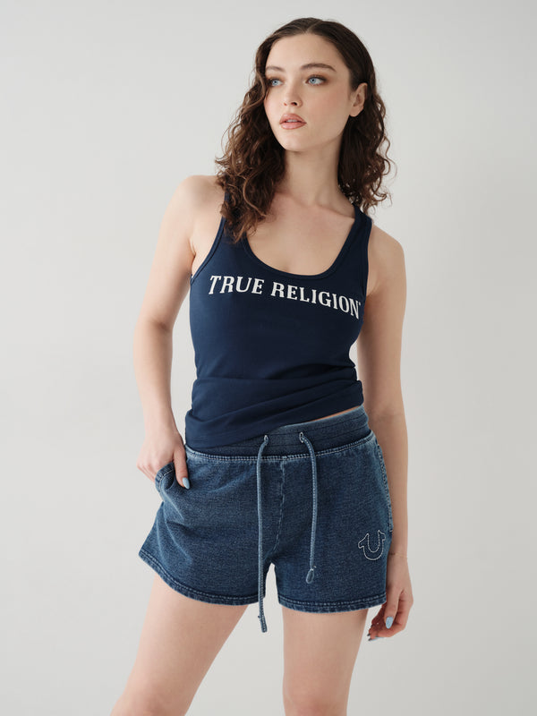 True Religion Tank T-Shirt Arched Logo Jet Black