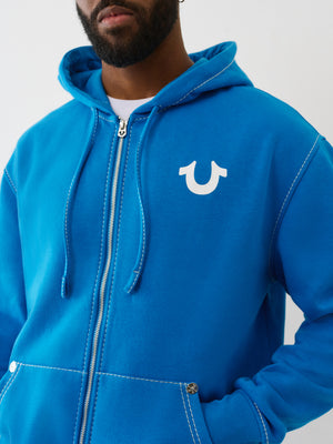 True Religion Hoodie No1 Big T Zip Up Imperial Blue