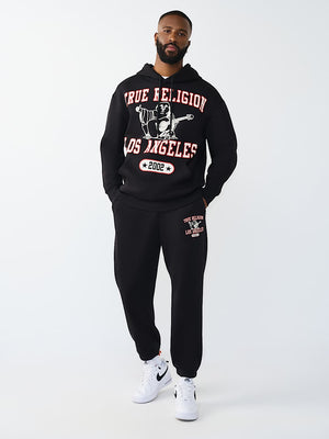 True Religion Hoodie Mesh Print Buddha Jet Black