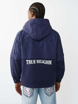 True Religion Jacket Nylon Fleece Zip Off Midnight Blue