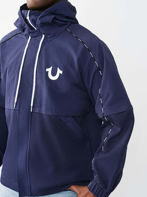 True Religion Jacket Nylon Fleece Zip Off Midnight Blue