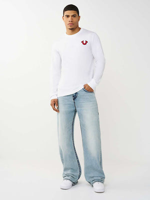TRUE RELIGION JEANS VINNY SUPER T FLAP 34IN ARTIC WHISPER LIGHT WASH