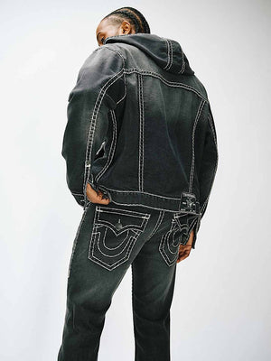 TRUE RELIGION JEANS ROCCO SUPER T FLAP 32IN SMOG OVERDYE BLACK WASH