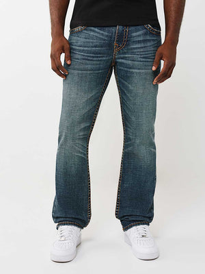 TRUE RELIGION JEANS RICKY SUPER T FLAP 34IN SIDELINE RAW DARK WASH