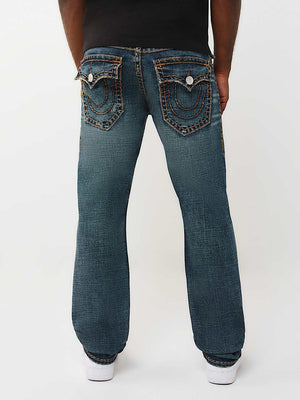 TRUE RELIGION JEANS RICKY SUPER T FLAP 34IN SIDELINE RAW DARK WASH