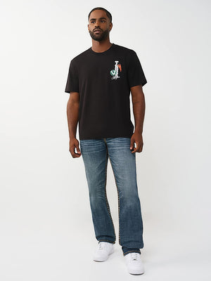 TRUE RELIGION JEANS RICKY SUPER T FLAP 34IN SIDELINE RAW DARK WASH