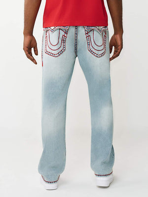 TRUE RELIGION JEANS BOBBY SUPER T FLAP 32IN PLAYMAKER FADED INDIGO LT WASH