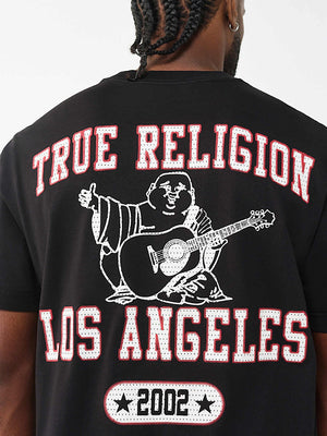 True Religion T-Shirt Ss Mesh Print Buddha Jet Black