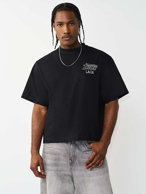 True Religion T-Shirt Ss Print Mesh Stacked Logo Jet Black