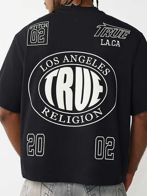 True Religion T-Shirt Ss Print Mesh Stacked Logo Jet Black