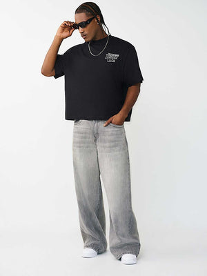 True Religion T-Shirt Ss Print Mesh Stacked Logo Jet Black