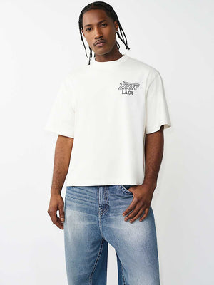 True Religion T-Shirt Ss Print Mesh Stacked Logo Winter White