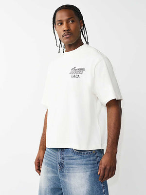 True Religion T-Shirt Ss Print Mesh Stacked Logo Winter White